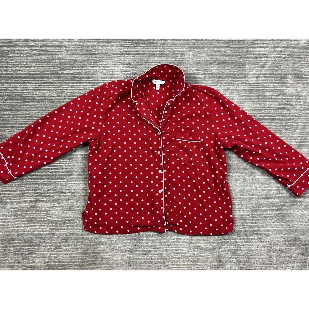 Charter Club Intimates Pajama Top Womensā XL Red Polka Dot Button Up Cotton